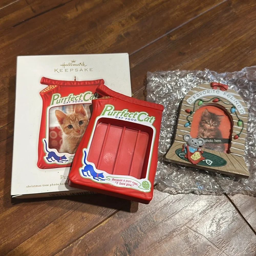 Hallmark Cat Photo Ornament Lot 1992 Favorite Feline 2012 Purrfect Cat
